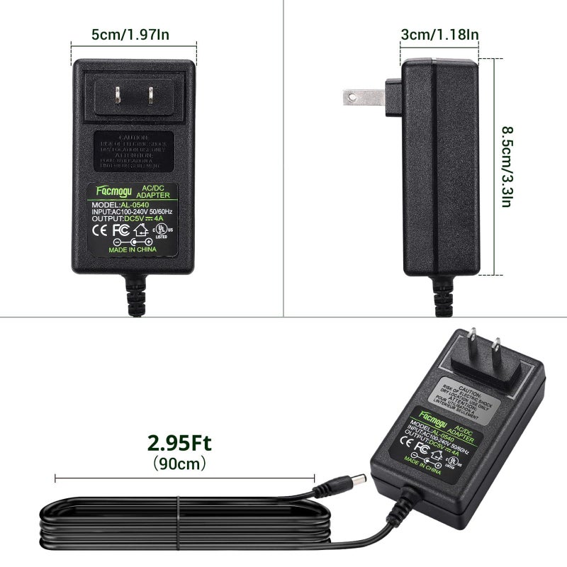 Facmogu DC 5V 4A AC to DC Converter, AC 100-240V to DC 5 Volt 4 Amp 20W Power Supply 5V Switching Transformer Power Adapter, Wall Mounted Adapter with with Barrel Connector 5.5x2.5mm & 5.5x2.1mm - Image 5
